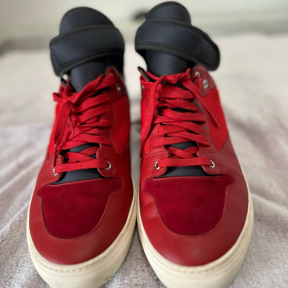 Balenciaga Red and Black Sneakers with Padded Collar and Contrasting Accents